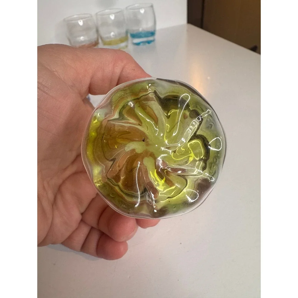 Vintage Colored Swirl Bottom‎ Shot Glasses Set Rainbow Hand Blown Style Barware